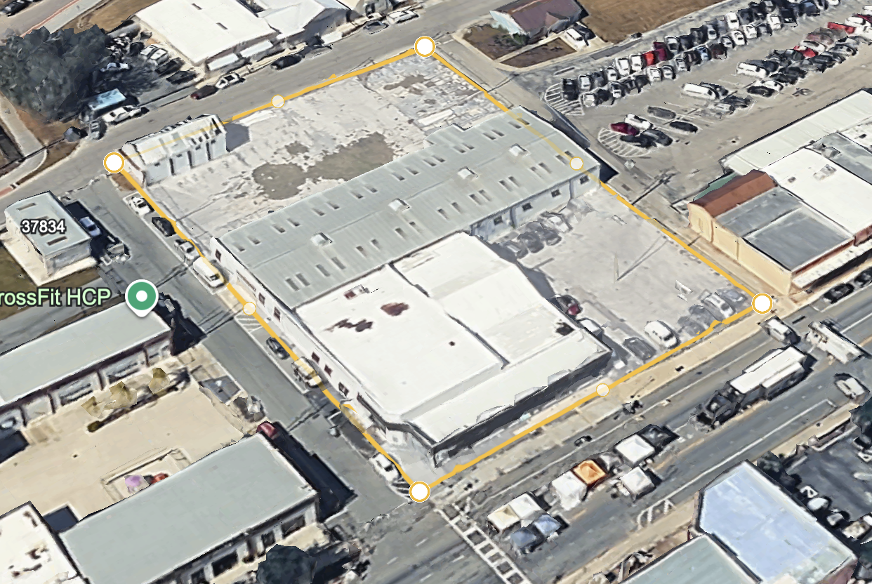 Aerial view of Pasco Motors Building