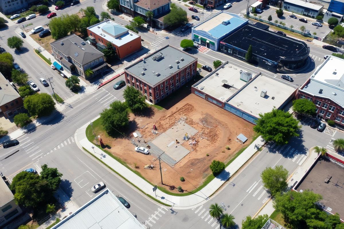 Aerial view of The Block